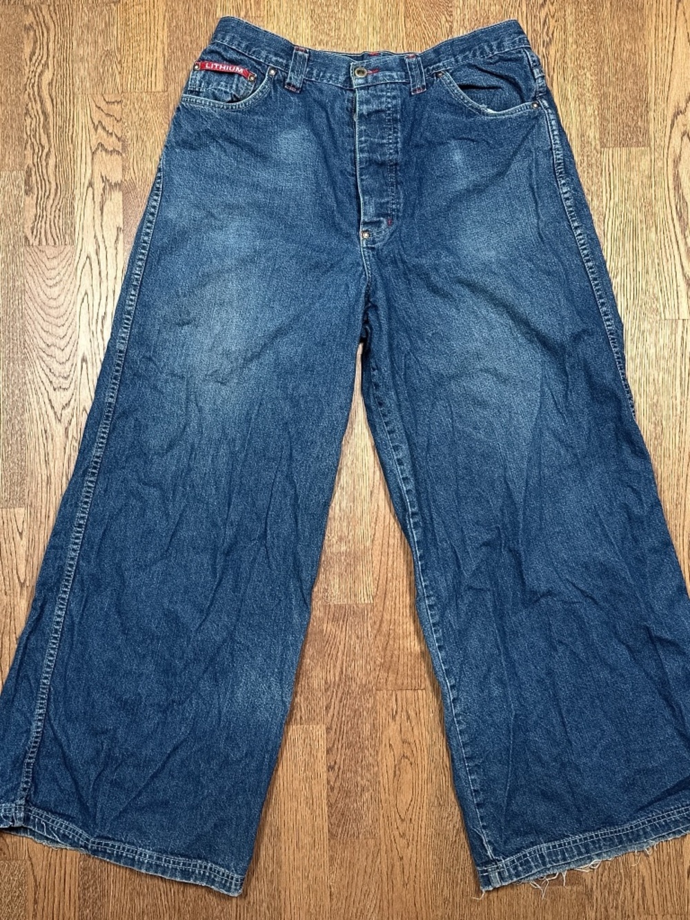 Vintage Y2K Lithium Made in Canada Baggy Wide Leg Distressed Jeans Mens 36